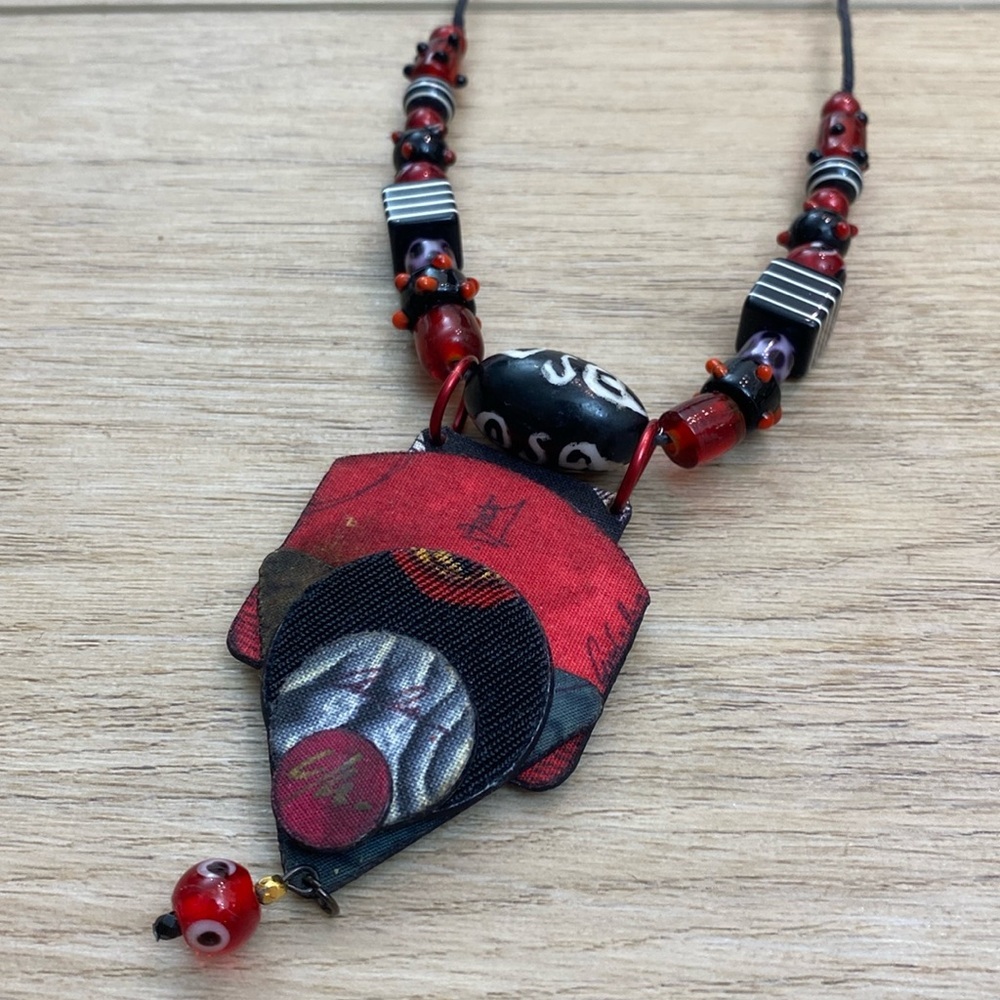 Suzanne Bellows Whimsigoth Art Necklace Artisan Asian Wearable Art Lagenlook